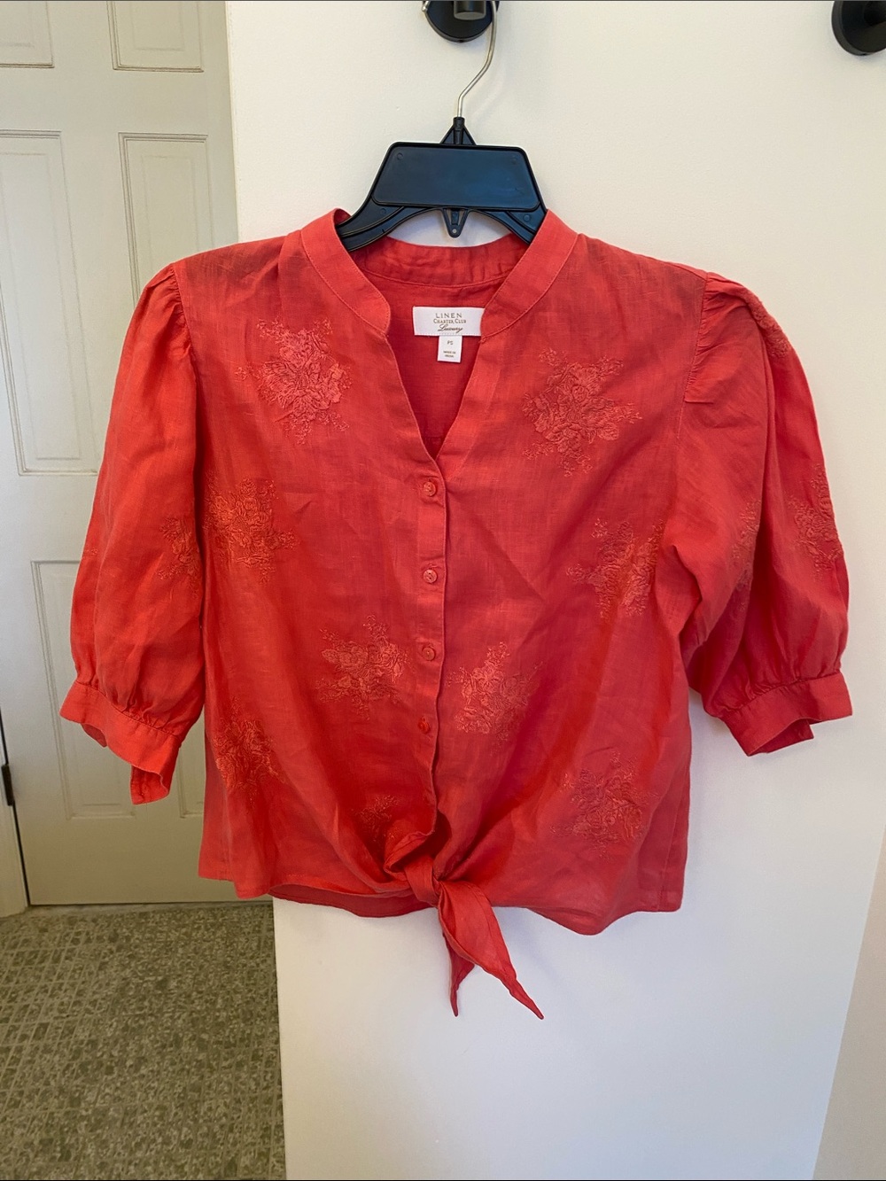 Charter Club Coral/Pink Tie Front Linen Blouse